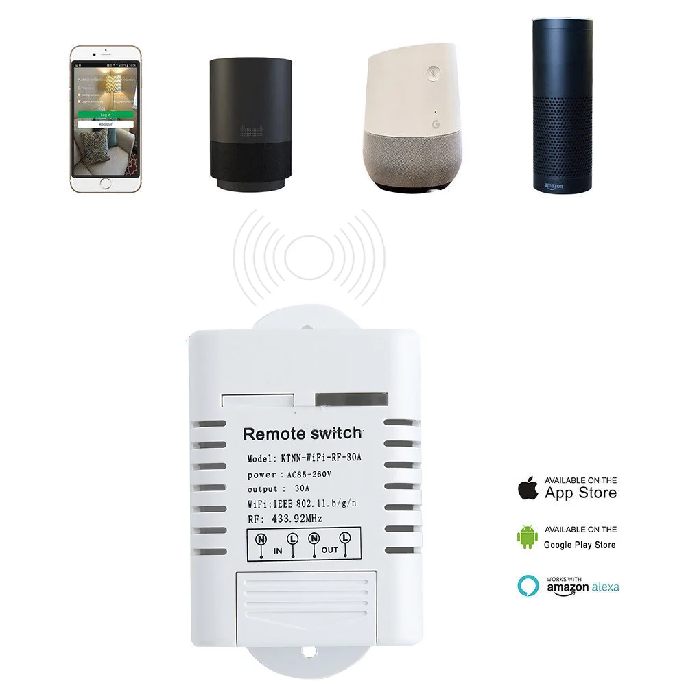 30A водонагреватель Интеллектуальный переключатель Wi-Fi 1Gang 110 v-220 v Беспроводной приемник работает с Alexa помощник IFTTT, голос при помощи приложений и Управление