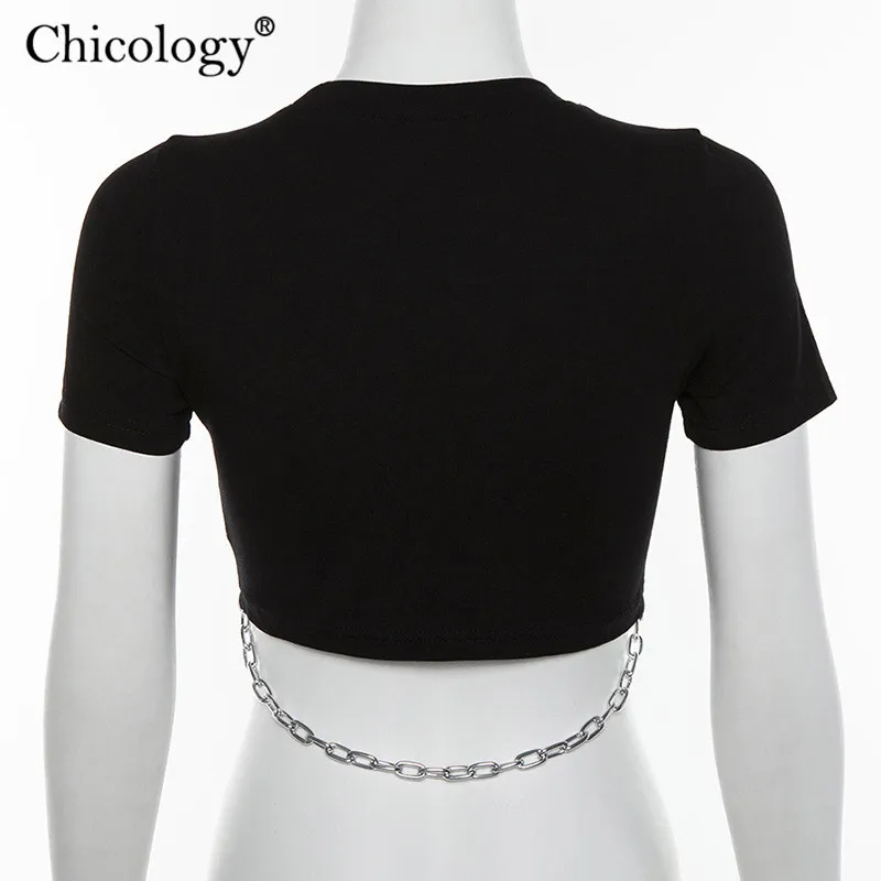 Женская футболка с коротким рукавом Chicology chain готический укороченный топ из