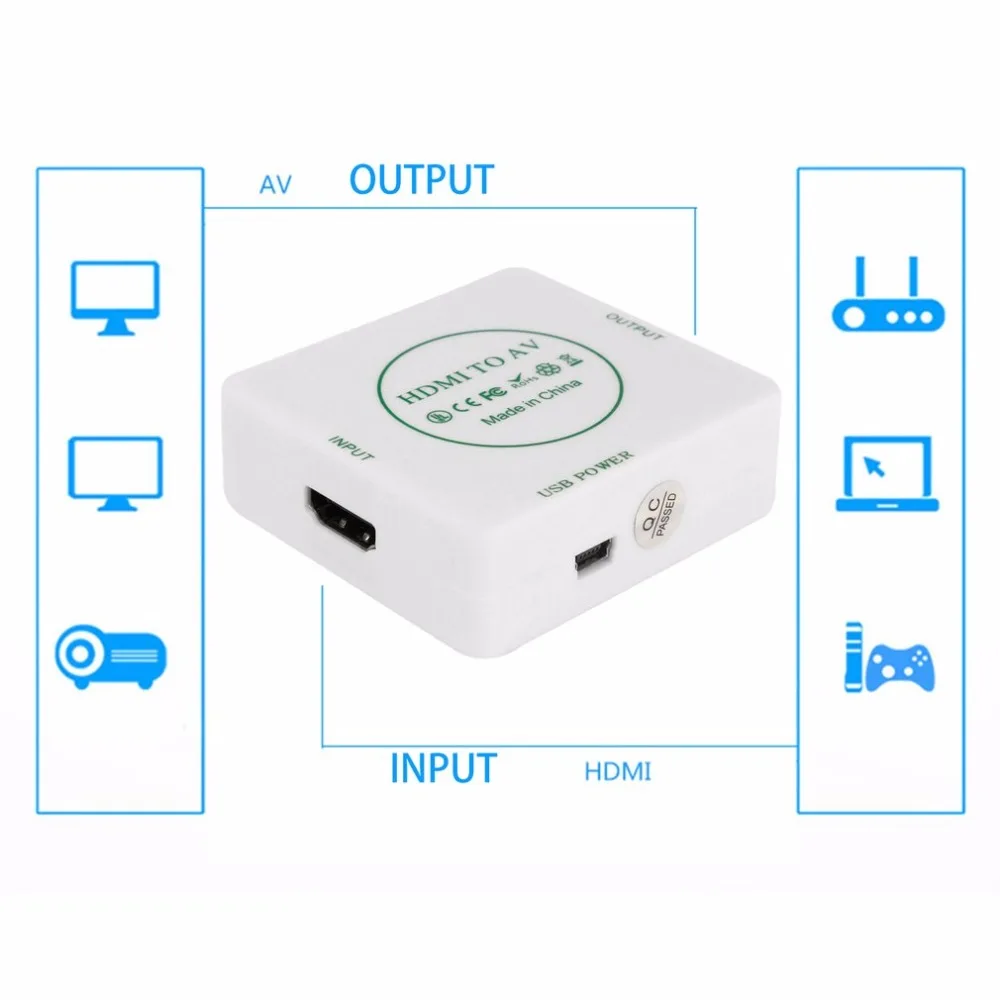 HDMI to AV CVBS Video Audio Signal Converter Adapter For TV VHS VCR DVD Support Standard NTSC PAL Formats Output White |