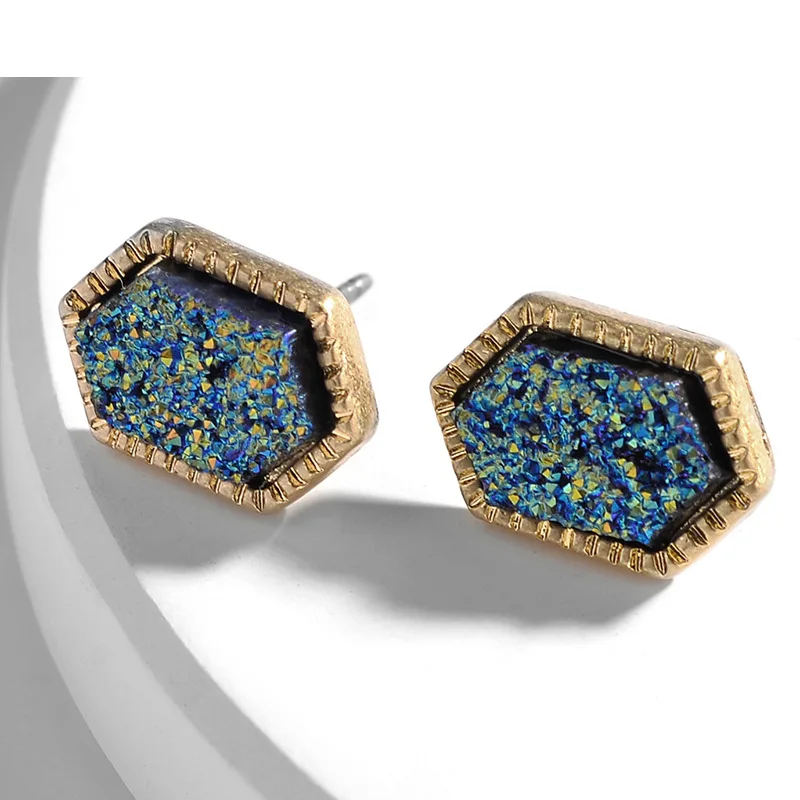Шестигранные серьги-гвоздики из смолы Druzy Drusy модные знаменитые фирменные