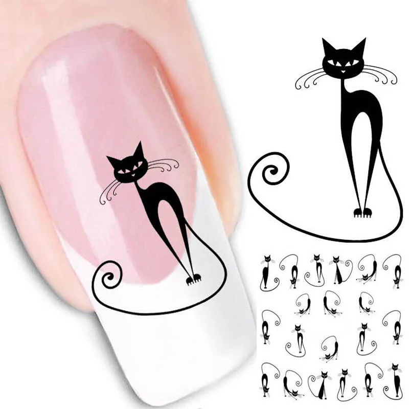 AddFavor 3 Sheets Black Cat Pattern Nail Art Sticker Water Transfer Decal Tools Beauty Decoration Paste Decals | Красота и здоровье