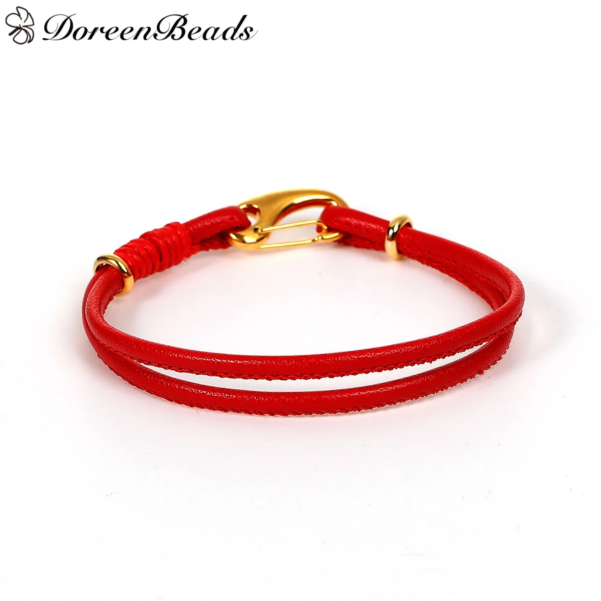 

DoreenBeads двухслойные очаровательные браслеты из искусственной кожи в европейском стиле, красная застежка золотого цвета, длина 19,5 см (7 5/8 дюйм...