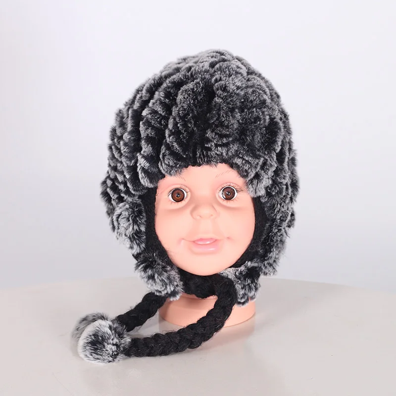 Children Fur Hat Rabbit Knitted Warm Head Hood Scarves Russian 2018 Winter Real Rex With mz062 | Аксессуары для одежды
