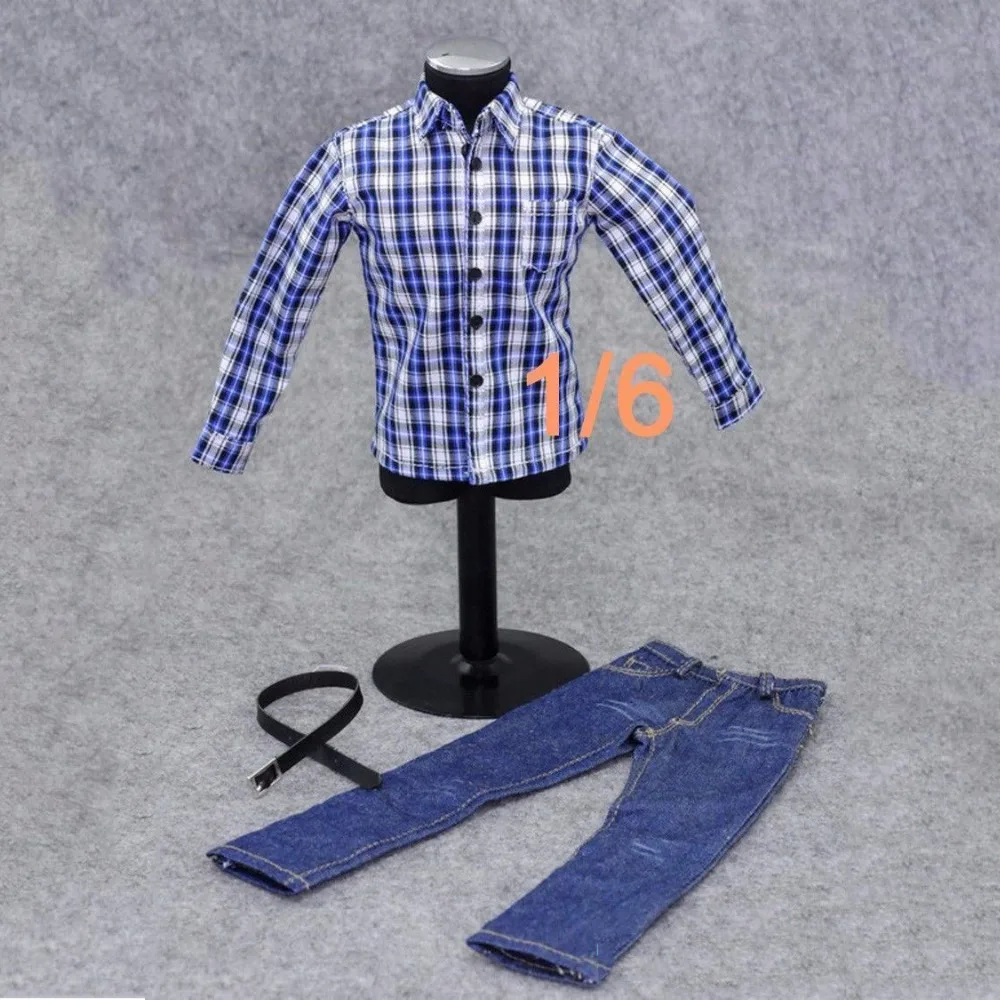 1/6 мужская одежда 1:6 zy Toys Youth красный белый синий Checker Box рубашка и джинсы набор для