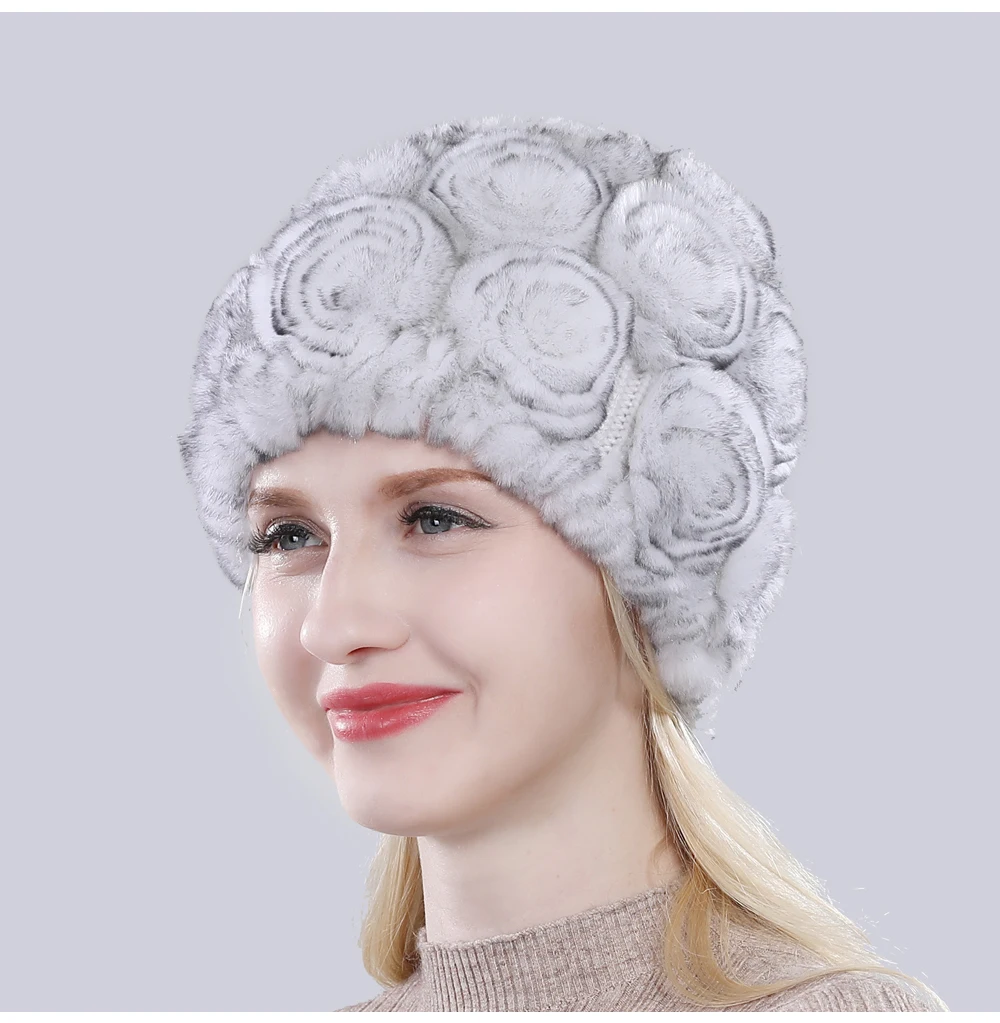 Новое поступление цветы из натурального меха, Шапки «Русская зима» Для женщин натуральный Лисий мех шапки из меха кролика рекс леди из натурального меха благородного кролика шапки бини шапки Кепки