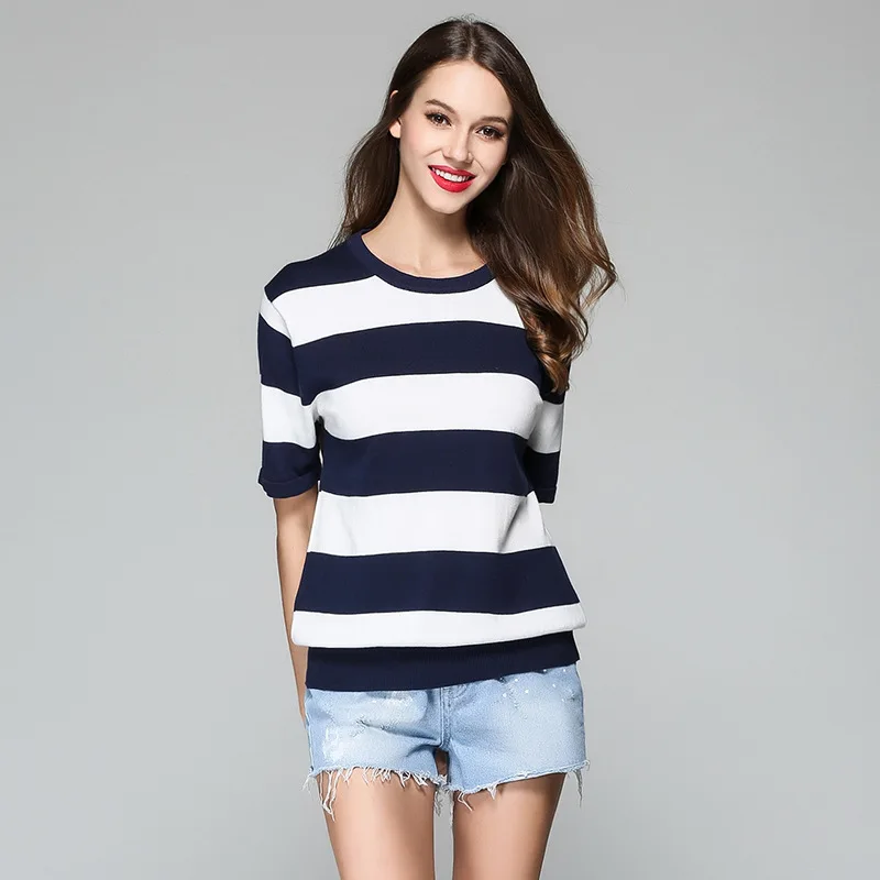 When We Retro 2018 Women's Autumn Short Sleeve Knitted Pullover Fashion O-Neck Striped Patchwork Design Christmas Sweater WS0013 | Женская