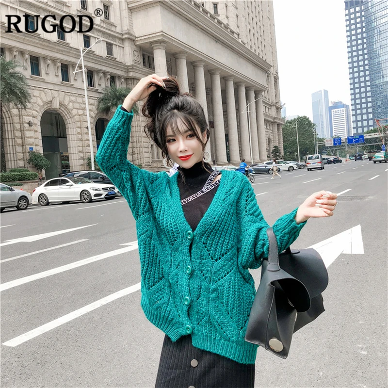 RUGOD New Casual Women Cardigans Solid Knitted Sweater Long Sleeve Warm Winter For Female Clothes pull femme |