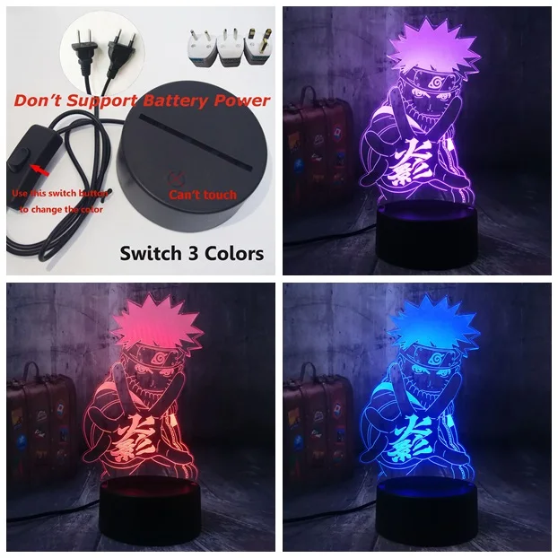 Switch only 3 Color Lustre Наруто Аниме uzumaki 3D ночник настольная лампа многоцветный RGB лампы дома Рождественский подарок-украшение мультфильм дети игрушечные лошадки Лава - Испускаемый цвет: Switch only 3 Color