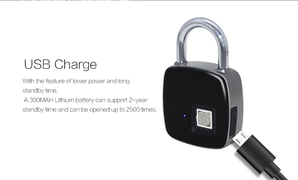 Anytek USB умный перезаряжаемый смарт-замок без ключа с отпечатком пальца IP65 Водонепроницаемый Противоугонный замок для безопасности двери чехол для багажа Замок
