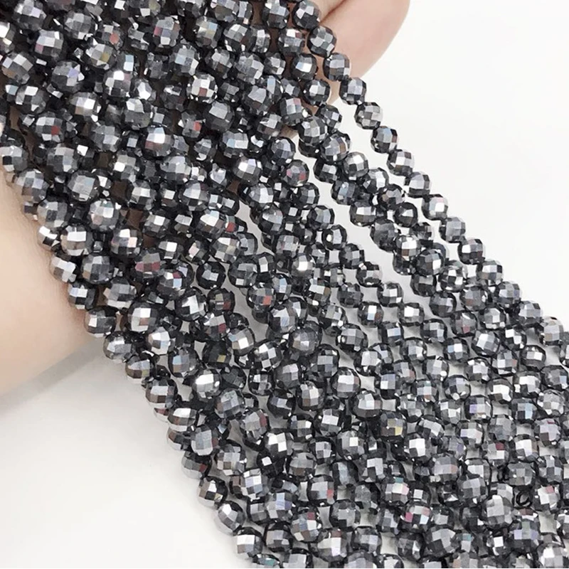 

3mm Faceted Natural Terahertz Stone Beads For DIY Jewelry Making Round Loose THZ Stone Beads Health Yoga Energy Bracelet 15''