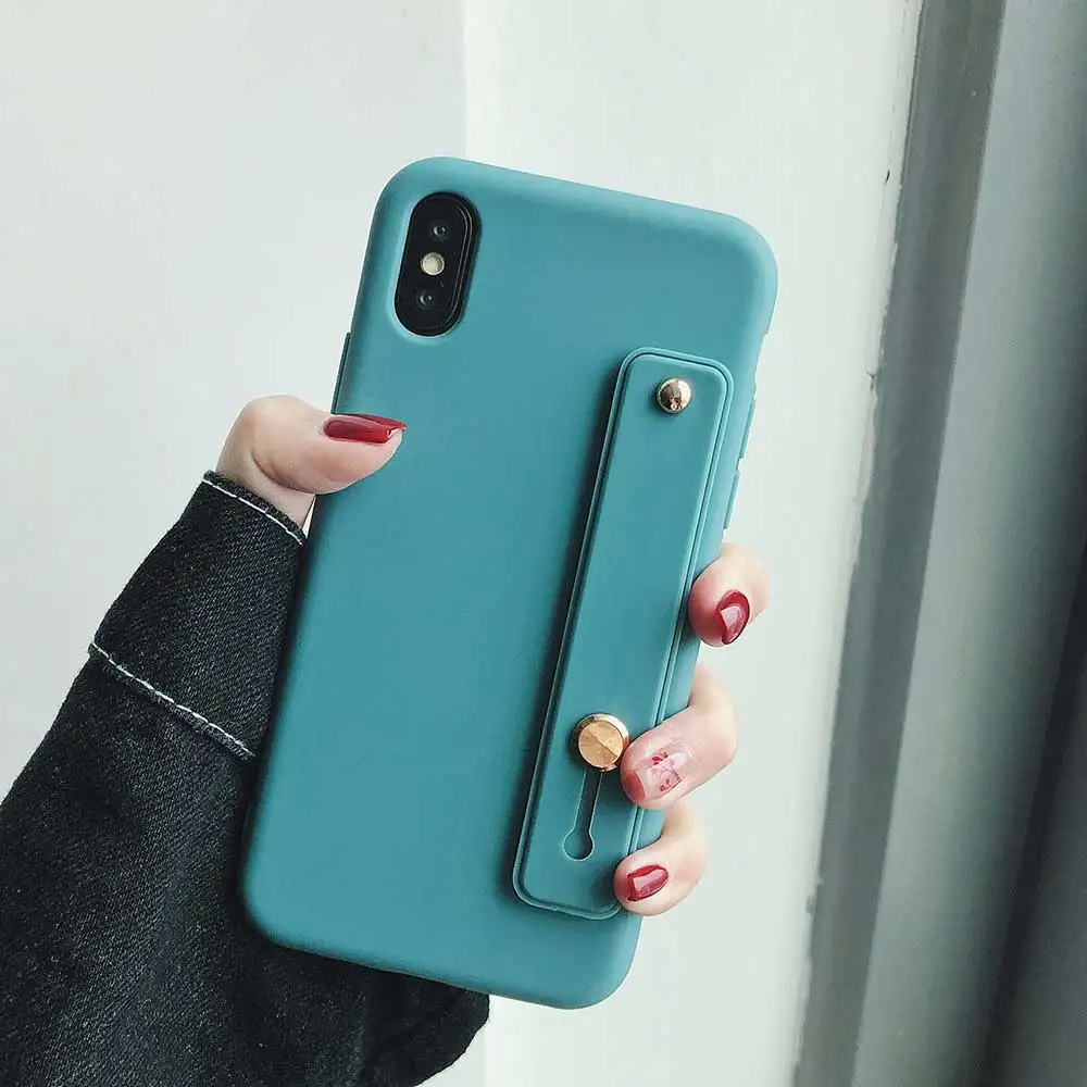 blue Boucho ремешок на запястье чехол для телефона для iPhone 11 Pro Max 8 7 6 6s Plus X XR XS Max Мягкий ТПУ чехол карамельный цвет крышка с браслетом - Цвет: blue