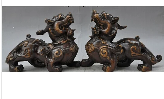 Copper Brass CHINESE crafts decor chinese fengshui bronze brave troops Unicorn wing beast wealth statue | Дом и сад