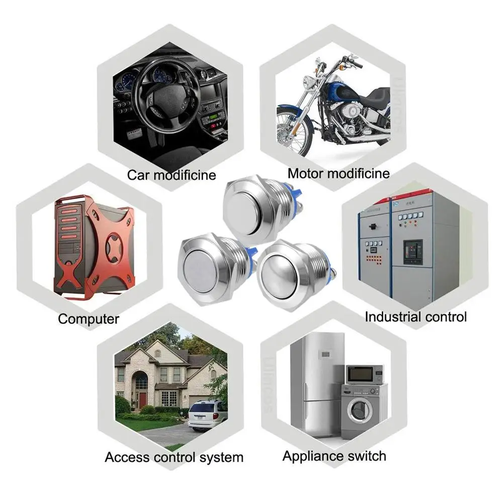 Металлический кнопочный переключатель IP67 водонепроницаемый круглый Мгновенный