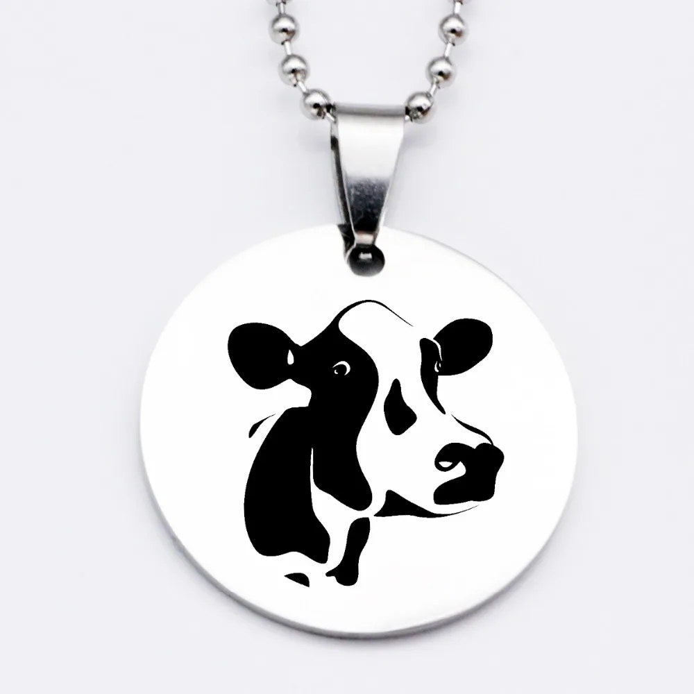 Круглое ожерелье брелок милая корова унисекс ювелирные изделия из нержавеющей