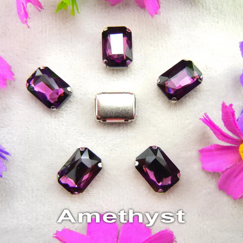 A3 Amethyst Стеклянные кристаллы, серебряные когти, 7 размеров, красивые цвета, Микс, Прямоугольная форма, пришитые стразы, бусины, одежда, обувь, сделай сам, отделка - Цвет: A3 Amethyst