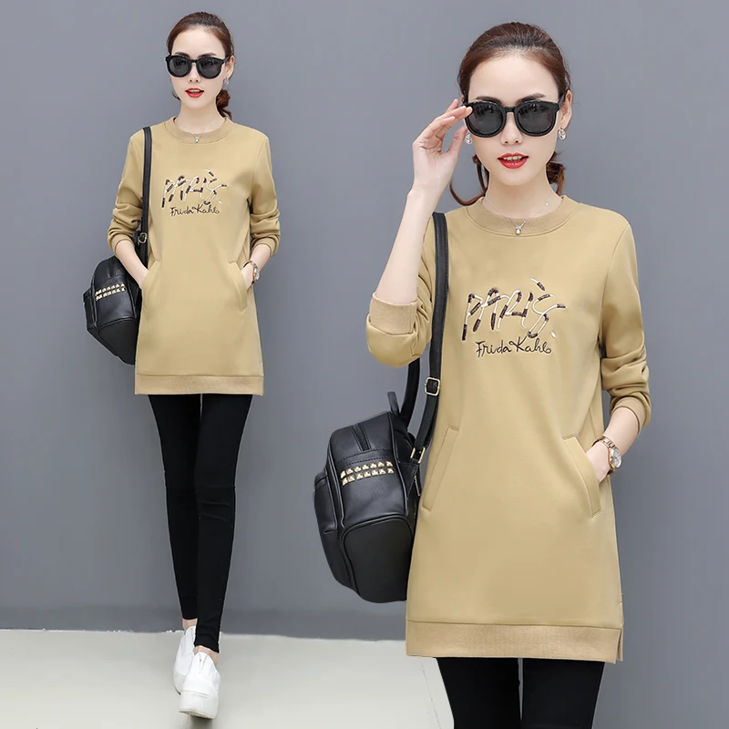 Женская футболка с длинным рукавом облегающая свободная вышивкой в Корейском