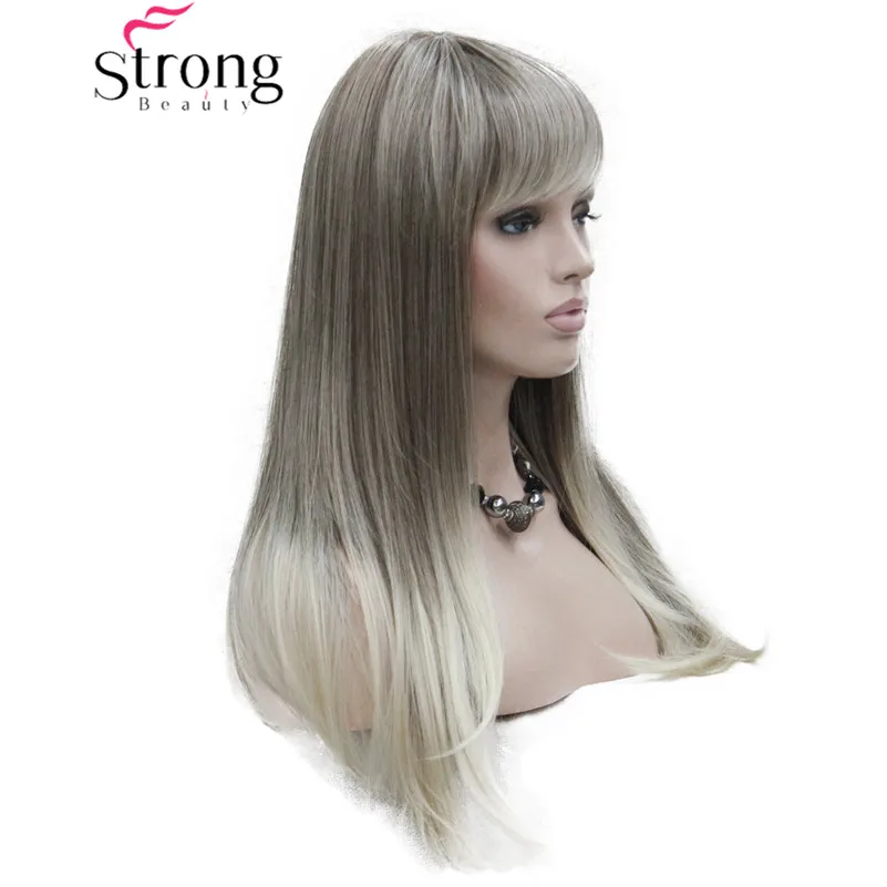 StrongBeauty длинные прямые волосы с Омбре блонд челкой синтетический парик женские