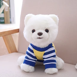 Pomeranian Очаровательная плюшевая игрушка для собак, белая футболка в синюю полоску, одежда для Померанской собачки, мягкая игрушка для домашних животных, 25 см, подарок для маленьких детей - Цвет: Pomeranian