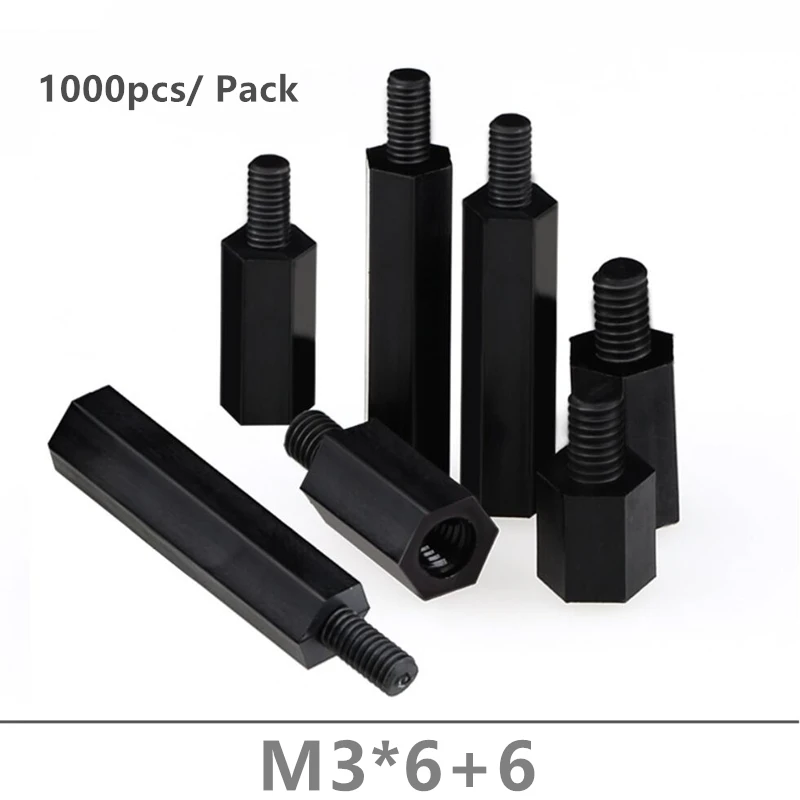 1000 шт. черные нейлоновые проставки M3 * 6 + шестигранные M3x6 мм для печатной платы