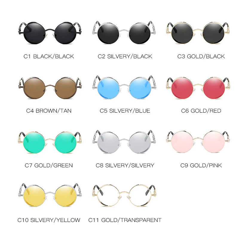 2017 стимпанк Круглый Винтаж Для женщин Солнцезащитные очки для в стиле панк Óculos De