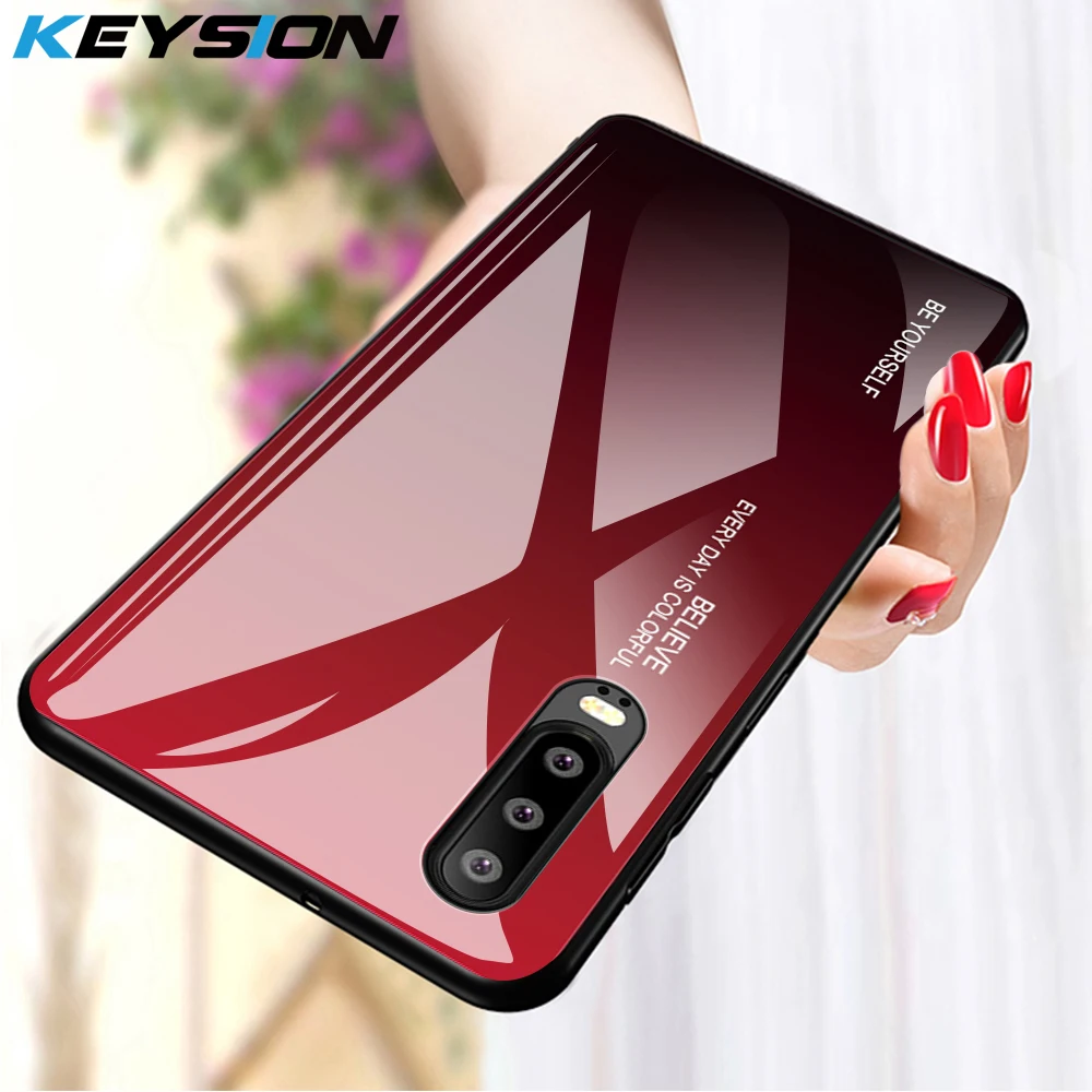KEYSION Gradient Tempered Glass Phone Case for Huawei P30 P20 Pro Lite Nova 4 3 Mate 20 Coque Honor V20 8X 10 20i Cover |