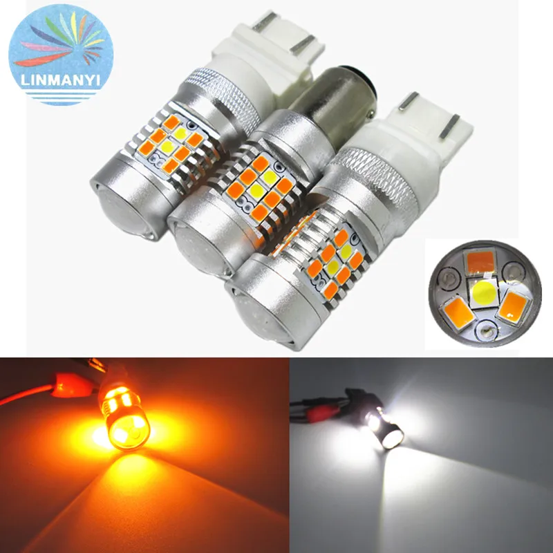 

2PCS Dual Color White/Amber 3157 7443 1157 28SMD DRL Super bright Driving lights Signal Lights Daytime Running Light Turn lights