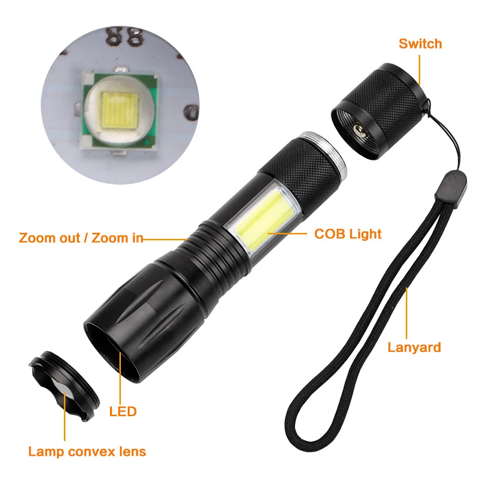 Sanyi XM-L T6 светодиодный тактический фонарь алюминиевый водонепроницаемый Zoomable COB фонарь для работы 18650 перезаряжаемый аккумулятор
