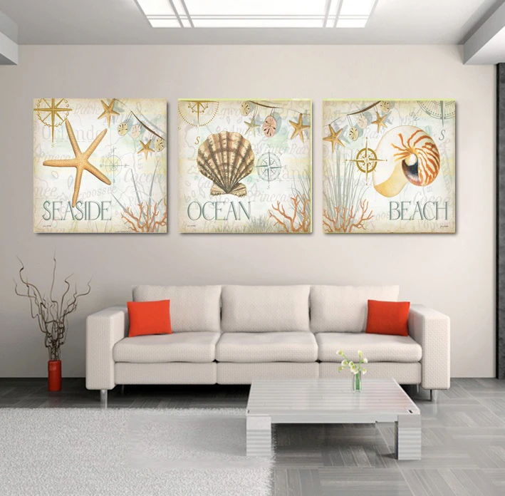 Картина из 3 предметов Натюрморт с раковинами в виде морских звезд на песочном