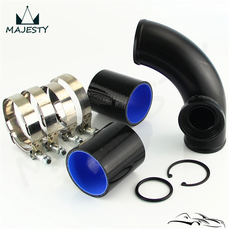 Fits For 90 degree 51mm 2&quot SSQV BOV Turbo Flange Adapter Pipe + Silicone Hose Kit Black |