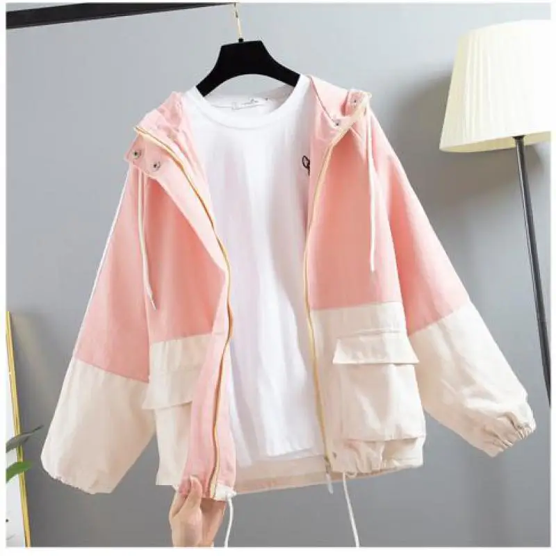 Женская куртка с капюшоном Повседневная винтажная бомбер длинным рукавом в