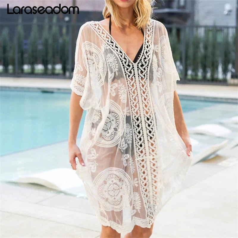 2019 Lace Beach Pareo Beachwear Swim suit Cover up Playa Tunics for Tunic Swimwear Women Dress #N245 |