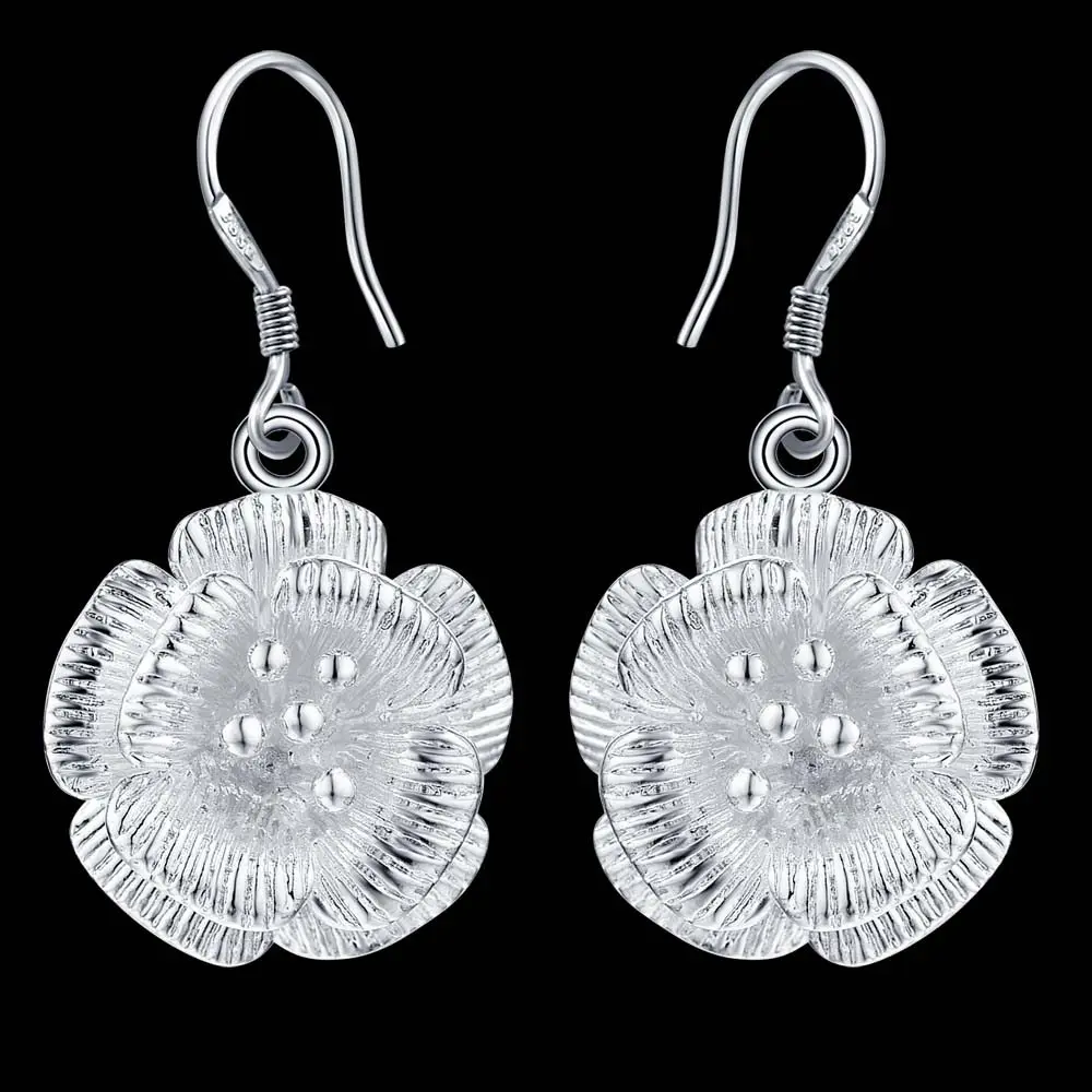 Серьги-капельки с цветами серебристого цвета по низкой цене женские