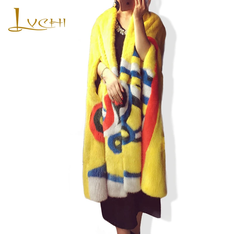 LVCHI благородная новинка натуральный полный мех норки Зимняя Туника пальто