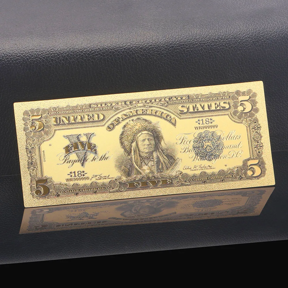 1899 год США USD деньги 24k Золотая банкнота цветные банкноты с Покрытием Поддельные 5