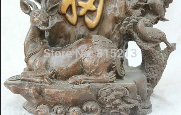 924 11' Chinese Fengshui Folk Bronze Deer Bird stag hound sambar Animal Fu Statue | Дом и сад