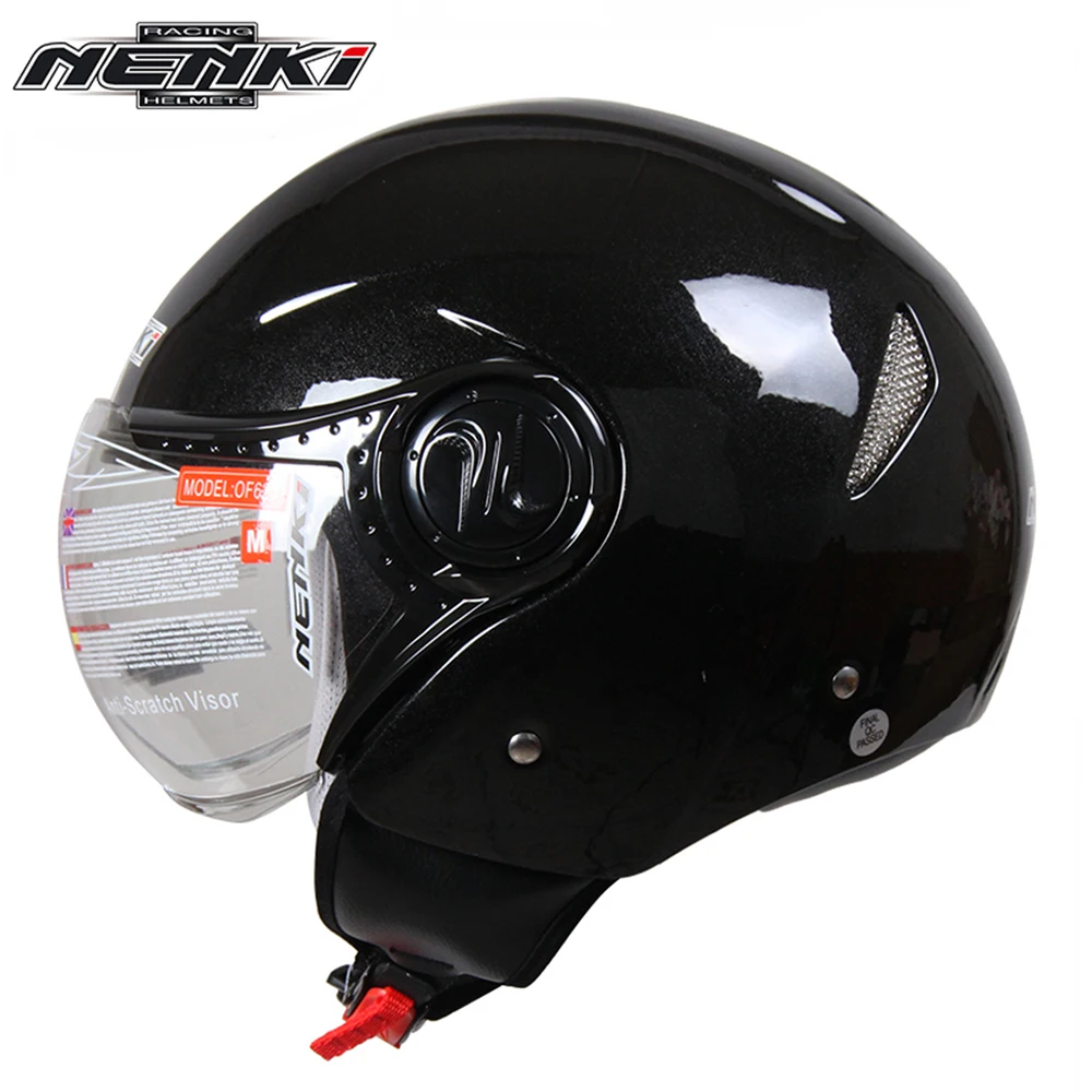 Glossy Black NENKI, винтажный стиль, мотоциклетный шлем с открытым лицом для мужчин и женщин, туристический скутер, электрический велосипедный шлем, Электрический автомобильный шлем - Цвет: Glossy Black