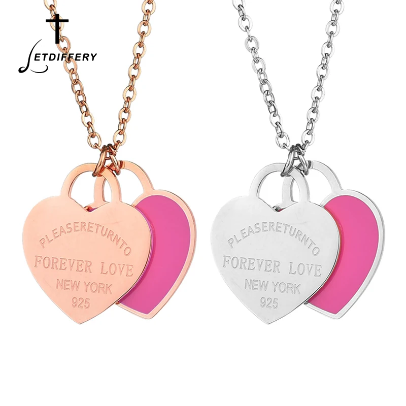 Ожерелье с надписью LOVE Double Heart из нержавеющей стали|Подвески| |