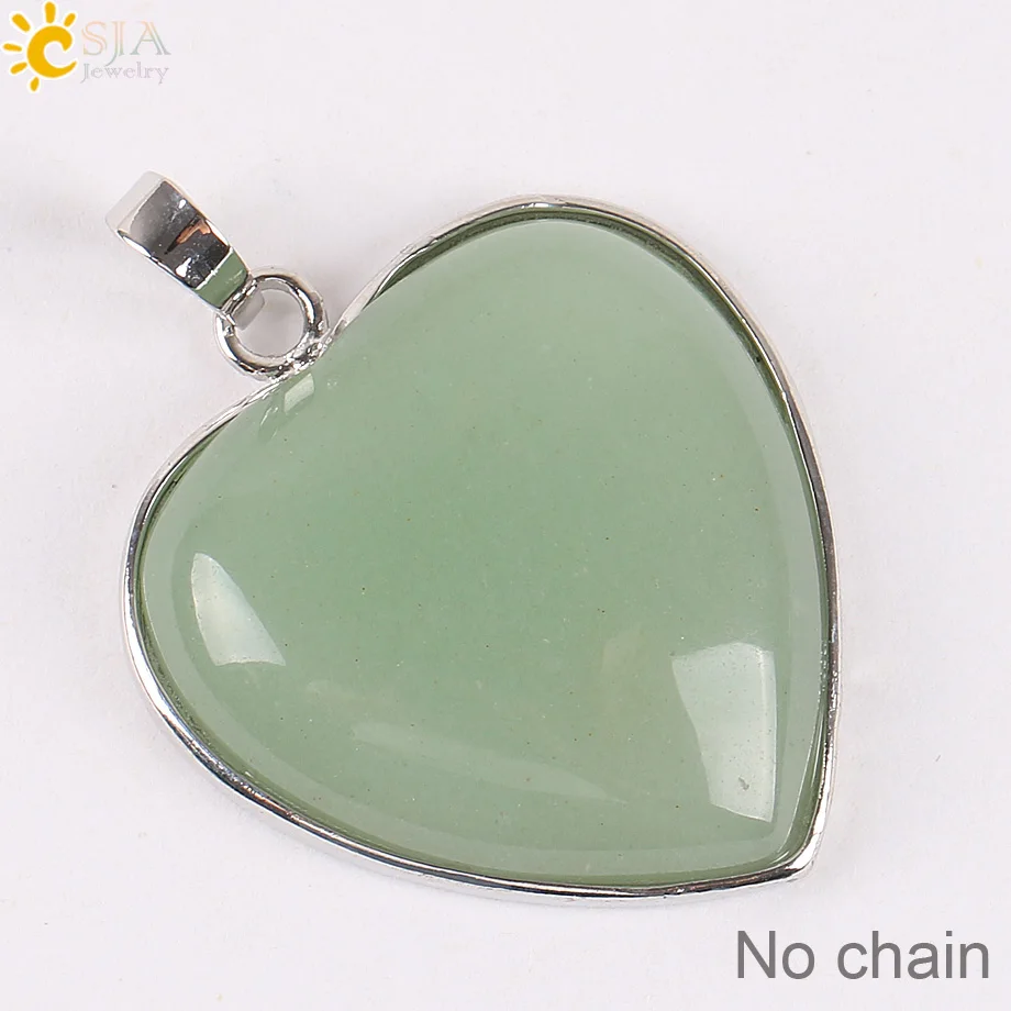 Green Aventurine CSJA популярное натуральное Ювелирное Украшение, инкрустированное сердце, розовый фиолетовый драгоценный камень, кулон, Женское Ожерелье, лучший подарок на день Святого Валентина, E074 - Окраска металла: Green Aventurine