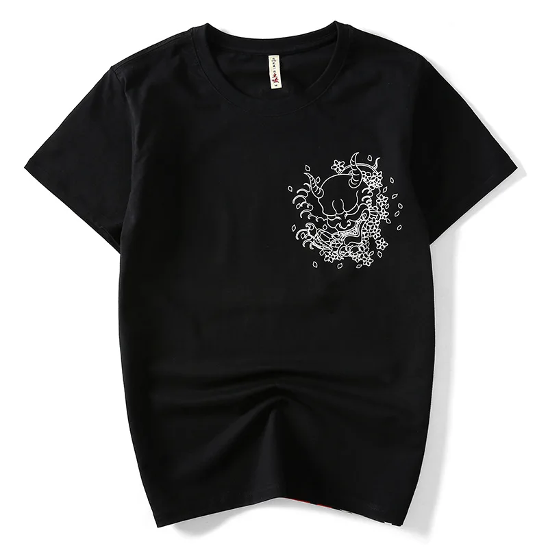 

Ukiyo-e Harajuku style wave demon print short sleeve funny t shirts Summer 2019 New quality pure cotton luxury t shirt men M-5XL