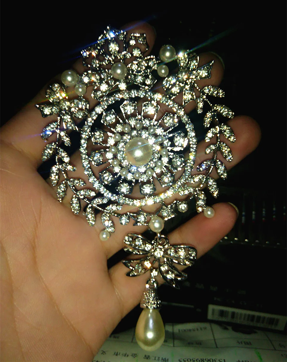 Женская Брошь в виде листьев стразы большая брошь с жемчугом | Украшения и