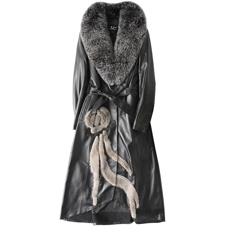 Длинная парка из натуральной кожи Женское пальто овчины и белой утки женская