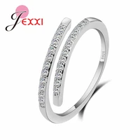 newest chic design luxury simple adjustable silver ring pave bright aaa clear cz crystal for girls best friend jewelry