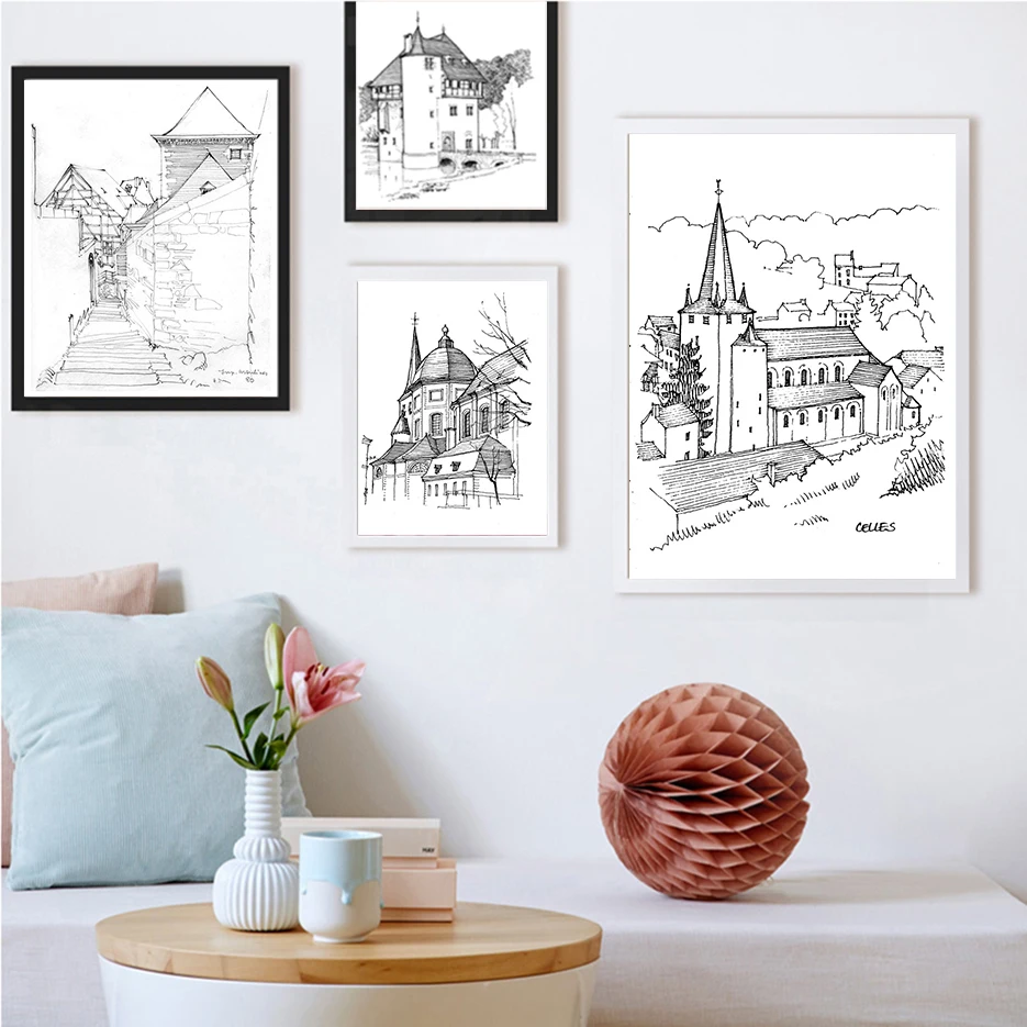 Современная Абстрактная живопись на холсте картина эффектно эскиз здания плакат