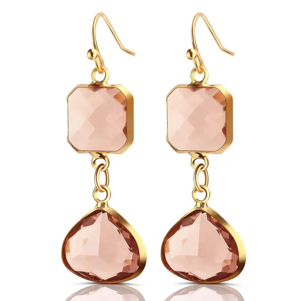 Pink Новинка, женские модные Кристальные серьги, стразы, голубое/розовое стекло, черная медь, милые металлические серьги для девушек, подарок - Окраска металла: Pink