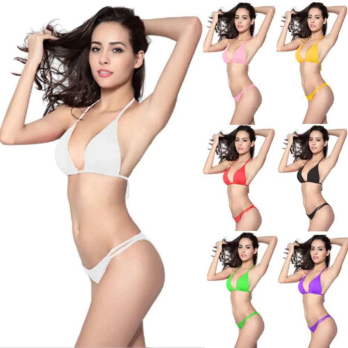 Короткие комплекты женский купальник хлопок сексуальный однотонный Холтер без