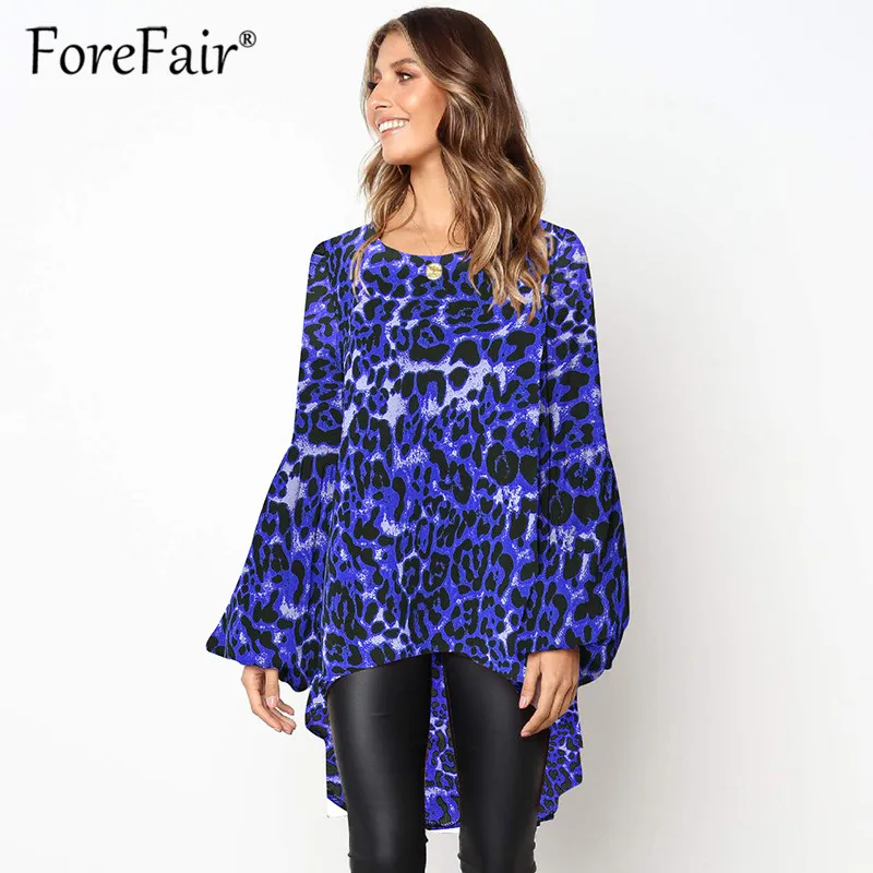 Forefair винтажные леопардовые блузки рубашки для женщин круглый вырез длинный