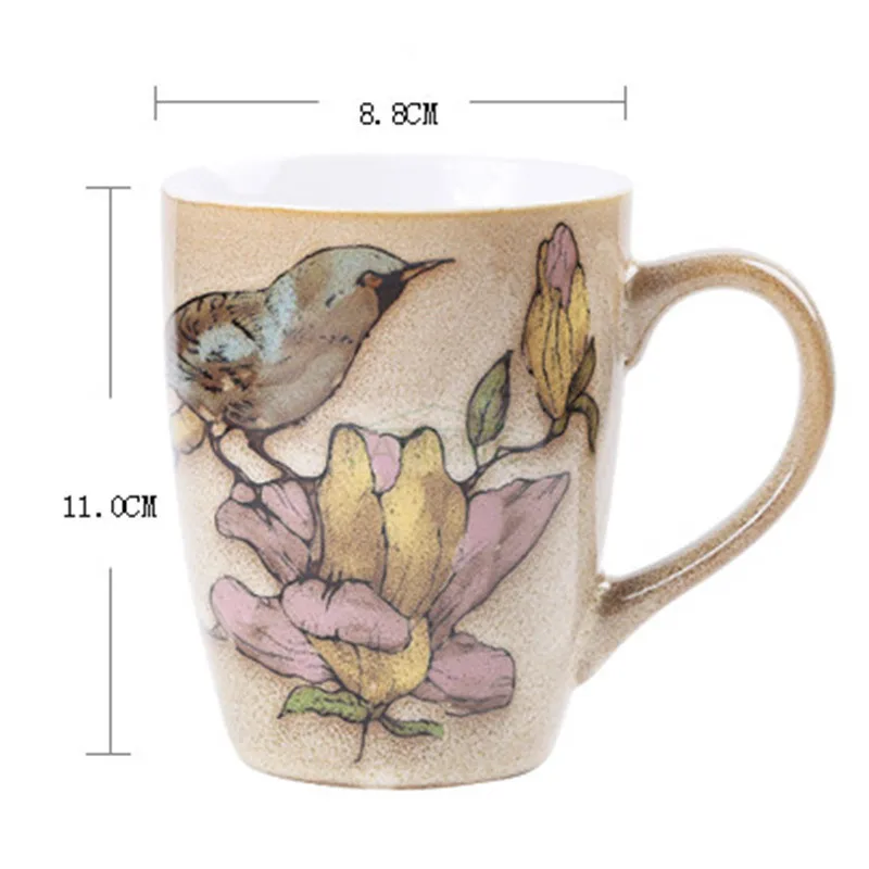 JANKNG 380 мл Kawaii керамические кофейные кружки, чашка с птицей и цветами, кружка для кофе, молока, чая, снега, элегантная кружка, подарок для девочки