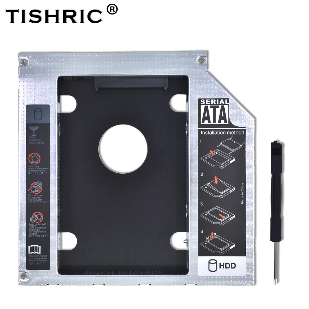 TISHRIC 2018 Universal Aluminum 2nd HDD Caddy For CD ODD Notebook 12.7mm SATA 3.0 For 2.5 HDD Case Box DVD Enclosure Optibay