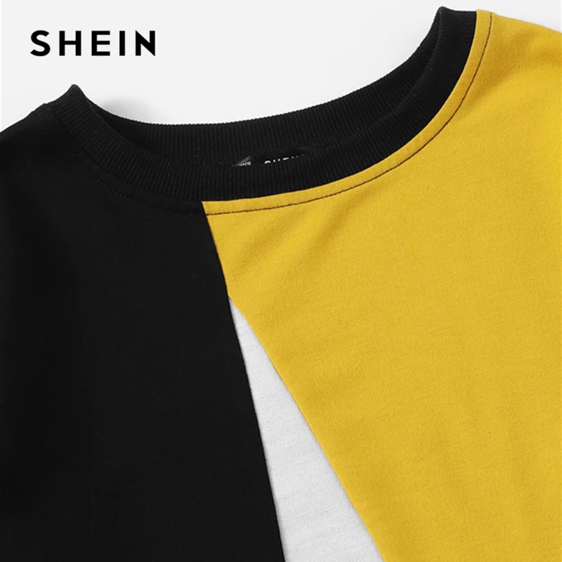 SHEIN многоцветный цветной пуловер и контрастные спортивные штаны с круглым вырезом комплект для женщин осенняя элегантная рабочая одежда Twopiece