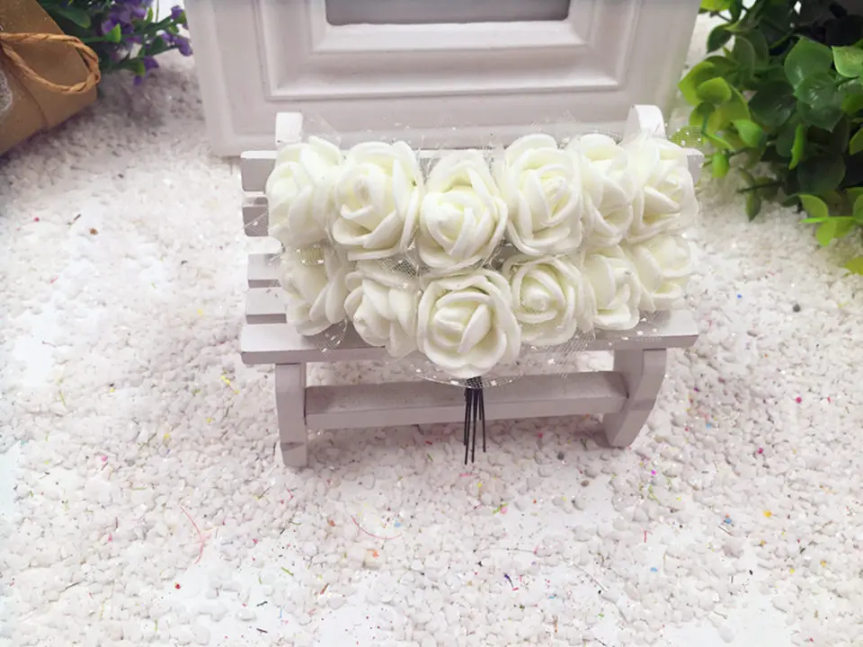 Milk white HINDJEF 144 PCSPE искусственный цветок пенопластовый Цветок Маленькая Роза Свадебная коробка для конфет букет из роз для свадьбы предметы домашнего декора - Цвет: Milk white